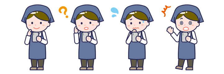 スマートフォンを使う「スタッフ」の男性