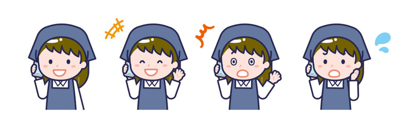 スマートフォンを使う「スタッフ」の女性