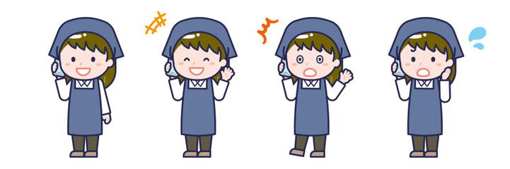 スマートフォンを使う「スタッフ」の女性