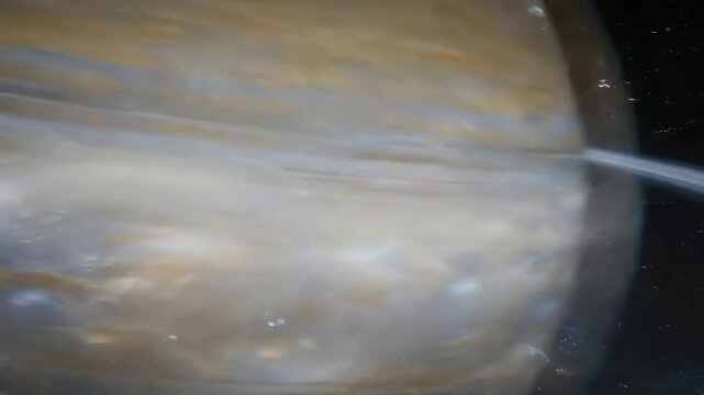 Majestic Saturn planet with luminous rings in deep space with stars and nebulae