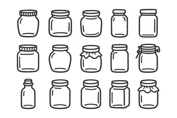 Collection of hand-drawn different jar designs in black and white.