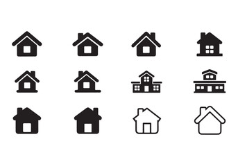 Fototapeta premium House Icon Silhouette Vector Set – Minimal Home Building Symbols Collection Isolated on White Background