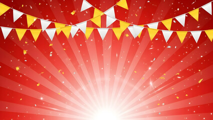 Vibrant party background with colorful bunting and shining light