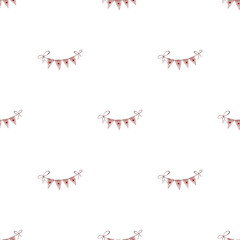 Digital Watercolor Heart Flag Garland Seamless Valentine Pattern