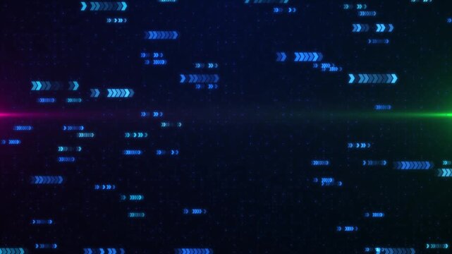 Abstract Digital Data Flow Background With Blue Chevron Arrows Moving Across A Futuristic Network, Featuring Dynamic Neon Light Streaks  Technology And Speed Concept, Dynamic Digital Data Flow Blue 