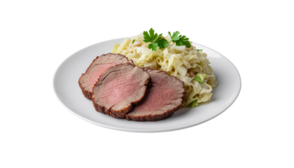 A Plate of Traditional Corned Beef and Cabbage with Fresh Ingredients, Isolated on Transparent Background