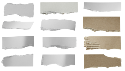 Ripped Torn Paper Edges Element Set, Isolated on Transparent Background