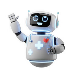  3d cheerful healthcare robot waving on transparent background