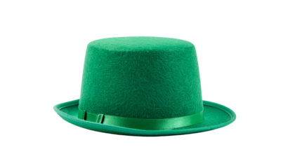 A Green Felt Leprechaun Hat with Gold Buckle on Black Band, Isolated on Transparent Background