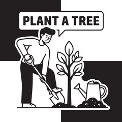 Cartoon vector illustration of a professional service worker or gardener using a vacuum cleaner and shovel to clean the home floor and water plants