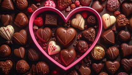 Assortment of Delicious Chocolate Candies and Heart Shaped Chocolates.