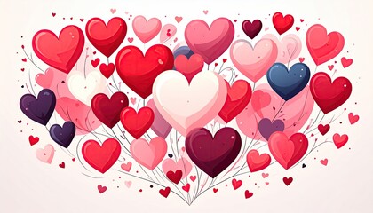 A beautiful abstract composition of colorful hearts floating and connected by delicate lines.