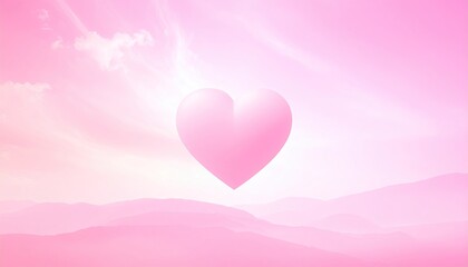Soft pink heart floating in a dreamy pastel background with gentle light.