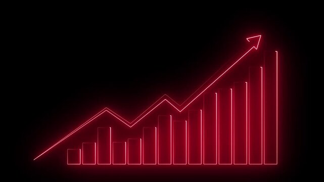 Neon business graph icon animation . animated neon line business graph and black background 4k video.