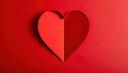 Minimalist Red Paper Heart Folded on Textured Red Surface.