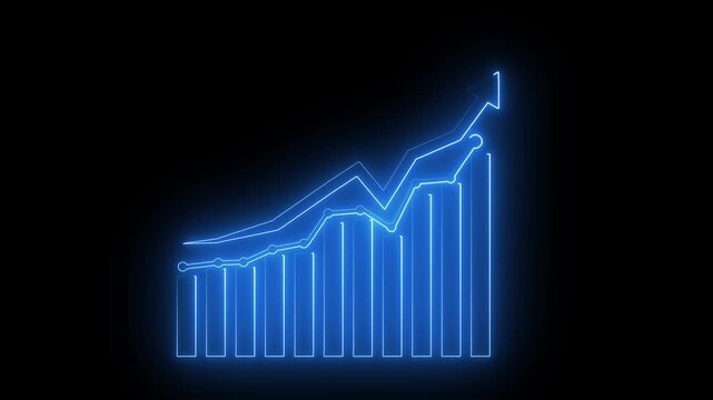 Neon business graph icon animation . animated neon line business graph and black background 4k video.