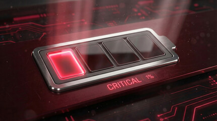 Digital battery gauge showing critical low power level