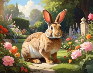 Rabbit in classic English garden