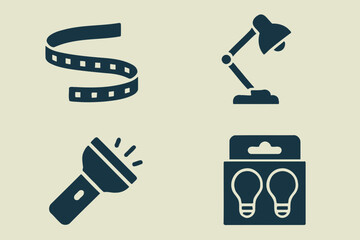 Creative inspiration and ideas with film, lamp, flashlight, and light bulb icons