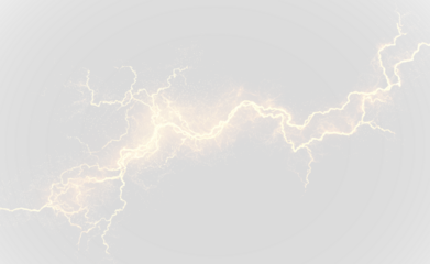 Yellow lightning strikes across the stormy sky, flashing electric energy and bright light. Bolts of electricity radiate danger and thunder. Perfect PNG for dramatic storm effects.