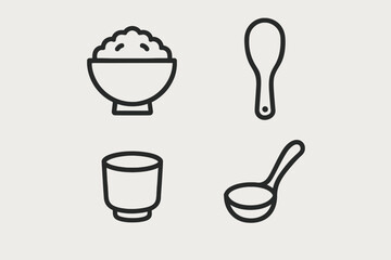 Simple kitchen utensils and food icons for cooking and recipe design