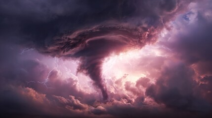 updraft. A powerful tornado with a calm center, rotating cloud walls and lightning strikes around it. ESG reports, sustainability campaigns, designed for environmental awareness campaigns.