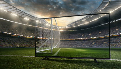 Clouds fill the sky above a large stadium filled with fans watching a game during a vibrant sunset