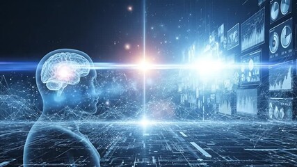 Neural network visualizing brain data flow and digital processing. - Powered by Adobe