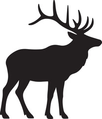 Obraz premium Stylized vector illustration of a standing deer silhouette with large antlers