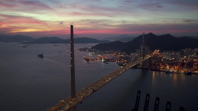 Stonecutters Bridge Sunset Hong Kong Port