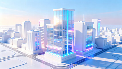 Obraz premium Cyberpunk Blue-Pink Light Future City 3D Scene