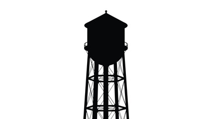 Black silhouette of a watertower on a isolated on white background