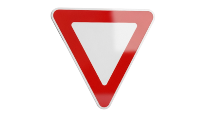 Isolated red traffic sign indicating to give way at road junctions for drivers and pedestrians