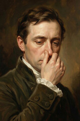 Hers and his funny bathroom art illustration. Playful humor inspired wall decor for restroom space with classic painting parody style