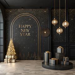 Premium New Year Celebration Background Featuring Gold Dust on Dark Black Base