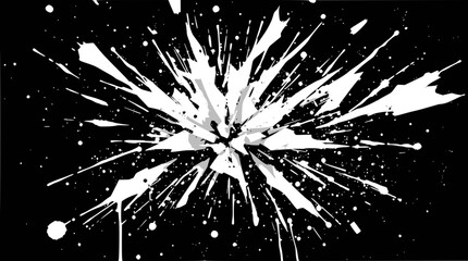 Obraz premium Dynamic white paint splash or ink explosion on a stark black background, creating an abstract burst pattern.