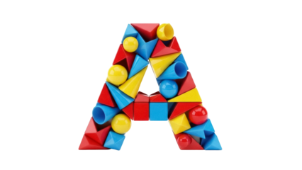 Isolated colorful building block A shape, geometric construction, education and design element