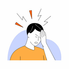 Illustration of Man Suffering from Severe Headache Migraine or Stress with Lightning Bolt Symbols