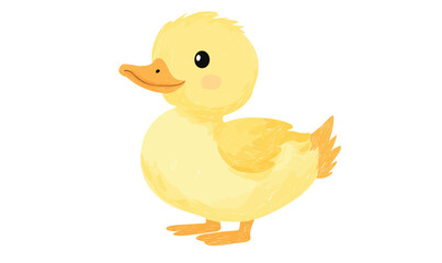 Fototapeta premium Cute yellow baby duck watercolor illustration with orange beak and feet standing side view isolated on white background for spring and nature designs