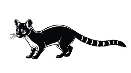 Naklejka premium Black lemur cat like animal standing profile view flat illustration isolated on white background