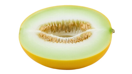 Isolated sliced melon, ripe fruit, refreshing summer treat, delicious honeydew with seeds