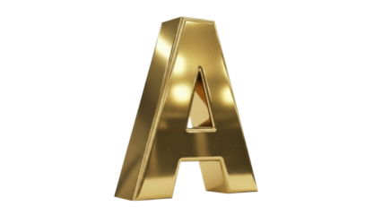 Isolated Golden Letter A, decorative typographic symbol, shiny 3D rendering for decoration needs