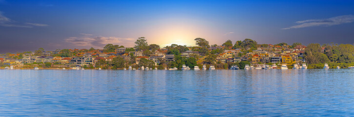 Obraz premium view of Parramatta River Sydney Harbour between Balmain Gladesville Birkin Head Point and Roselle on the Bay Run Sydney NSW Australia