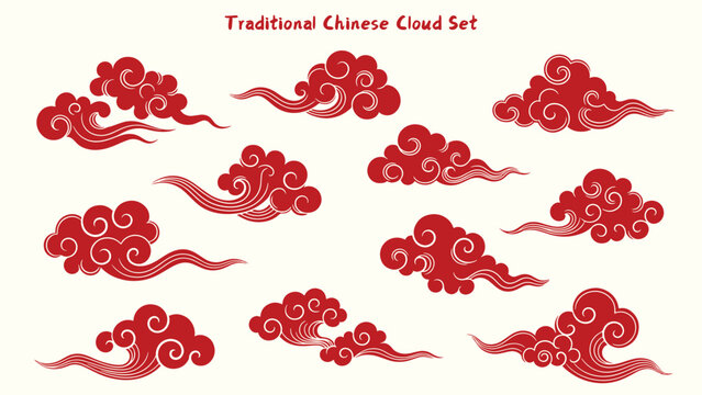 traditional cloud set chinese china japanese korean asian traditional illustrations calligraphy decorations element vector design for background and wallpaper 8