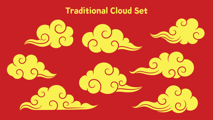 traditional cloud set chinese china japanese korean asian traditional illustrations calligraphy decorations element vector design for background and wallpaper