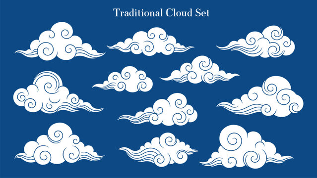 traditional cloud set chinese china japanese korean asian traditional illustrations calligraphy decorations element vector design for background and wallpaper 2