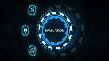 Futuristic hud element with the word evaluation in the center, abstract digital interface design on a dark background. Business, Technology, Internet and network concept. - Powered by Adobe