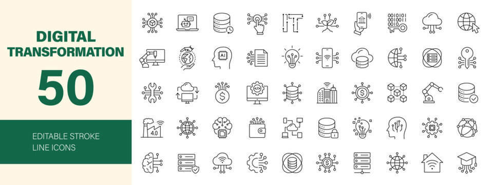Digital Transformation icon set. Editable line icons. Vector illustration.