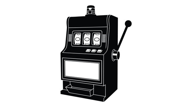 Black silhouette of a classic slot machine with lever isolated on white background