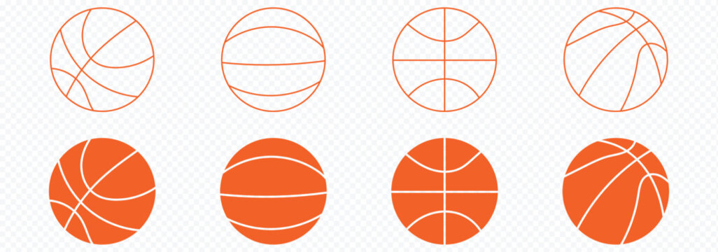 Set of basketball vector. Basketball logo vector. Outline, silhouette and flat vector ball. Basketball icon clipart flat designs. illustration vectors. Basketball line art and filled icon vector set